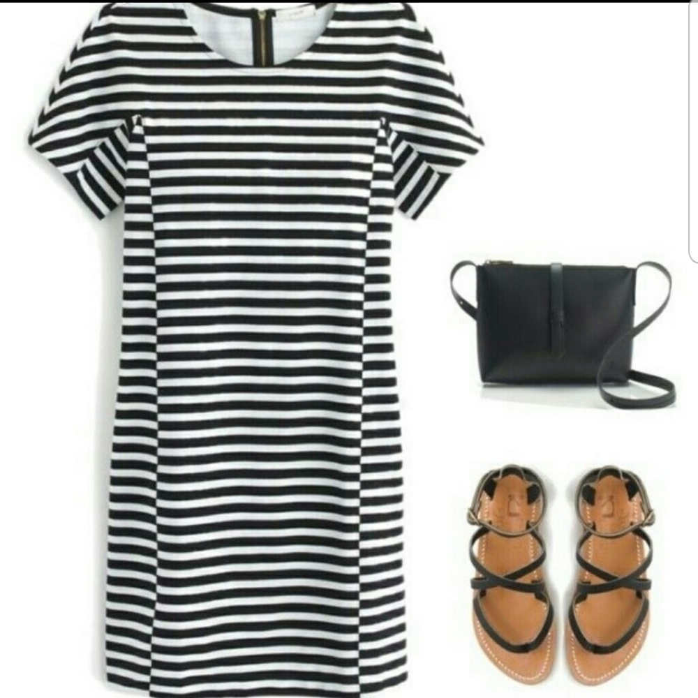 🌺J.Crew Stretch Cotton Dress Black White S